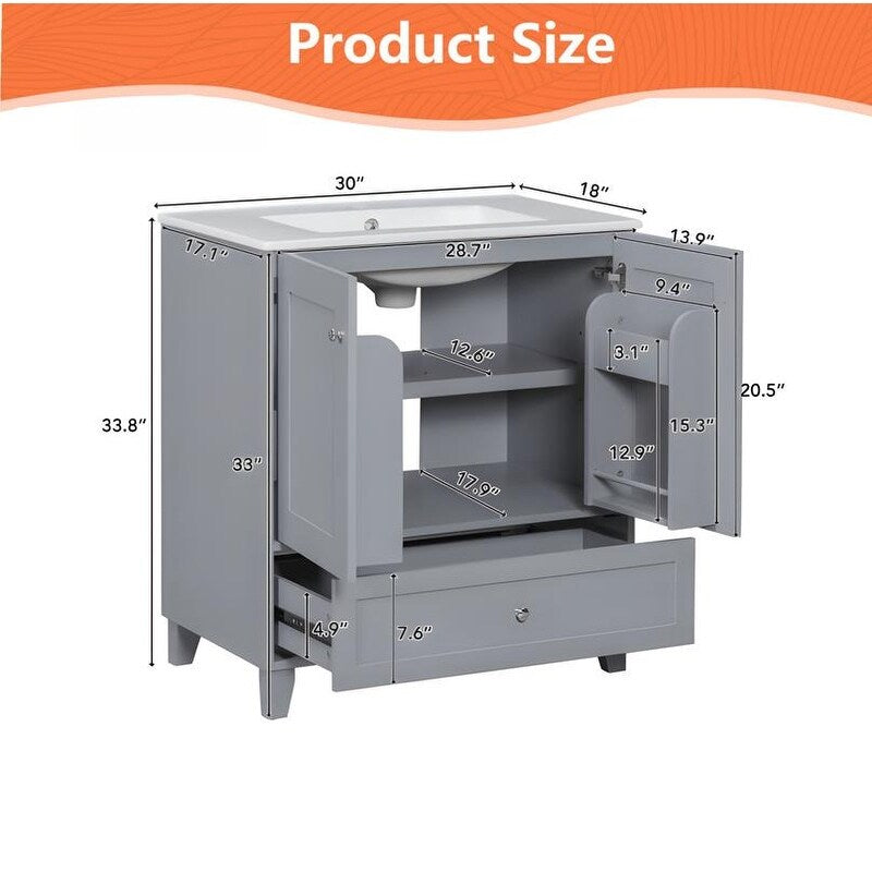 30" Premium Bathroom Vanity Set with Ceramic Sink and Ample Storage Space - Blue-gray