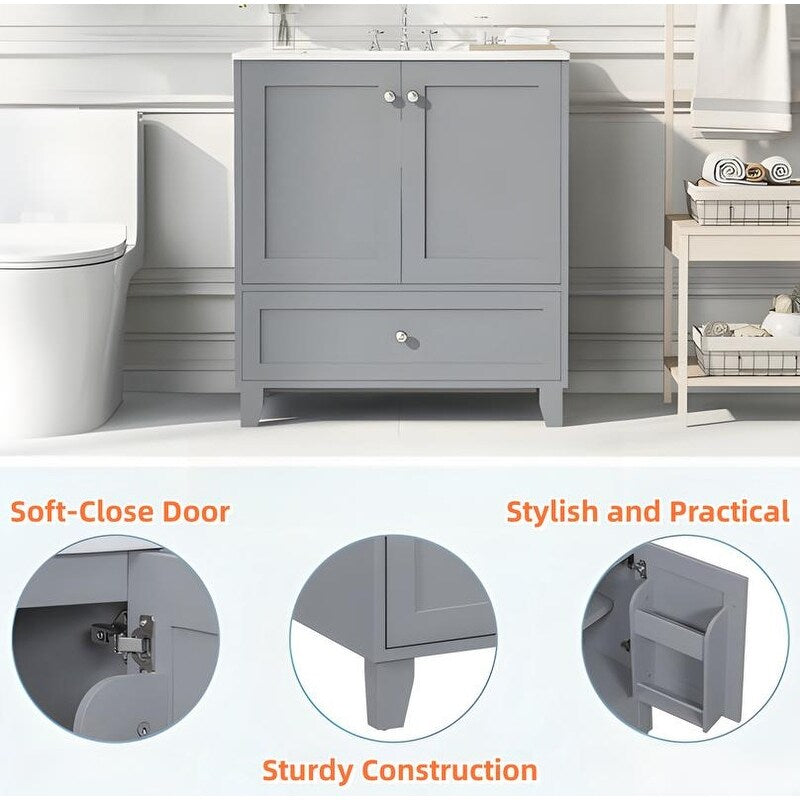 30" Premium Bathroom Vanity Set with Ceramic Sink and Ample Storage Space - Blue-gray