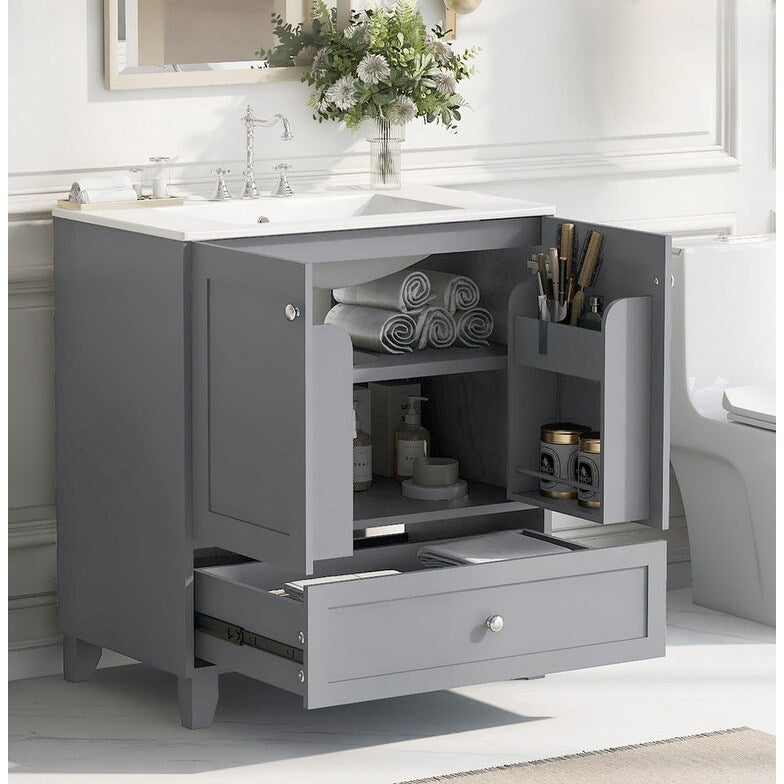 30" Premium Bathroom Vanity Set with Ceramic Sink and Ample Storage Space - Blue-gray