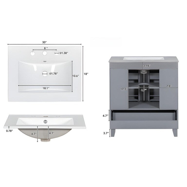 30" Premium Bathroom Vanity Set with Ceramic Sink and Ample Storage Space - Blue-gray