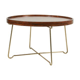 Round Natural Wood And Gold Iron Coffee Table by East at Main