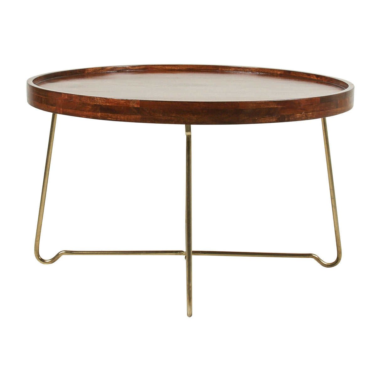 Round Natural Wood And Gold Iron Coffee Table by East at Main