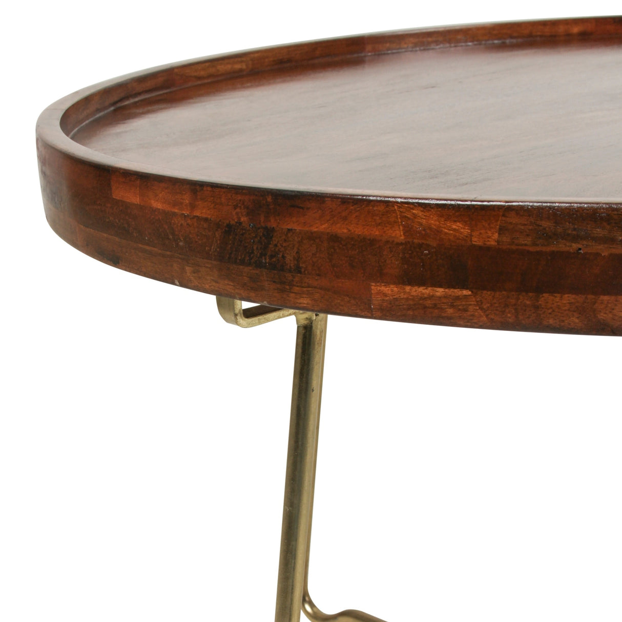 Round Natural Wood And Gold Iron Coffee Table by East at Main