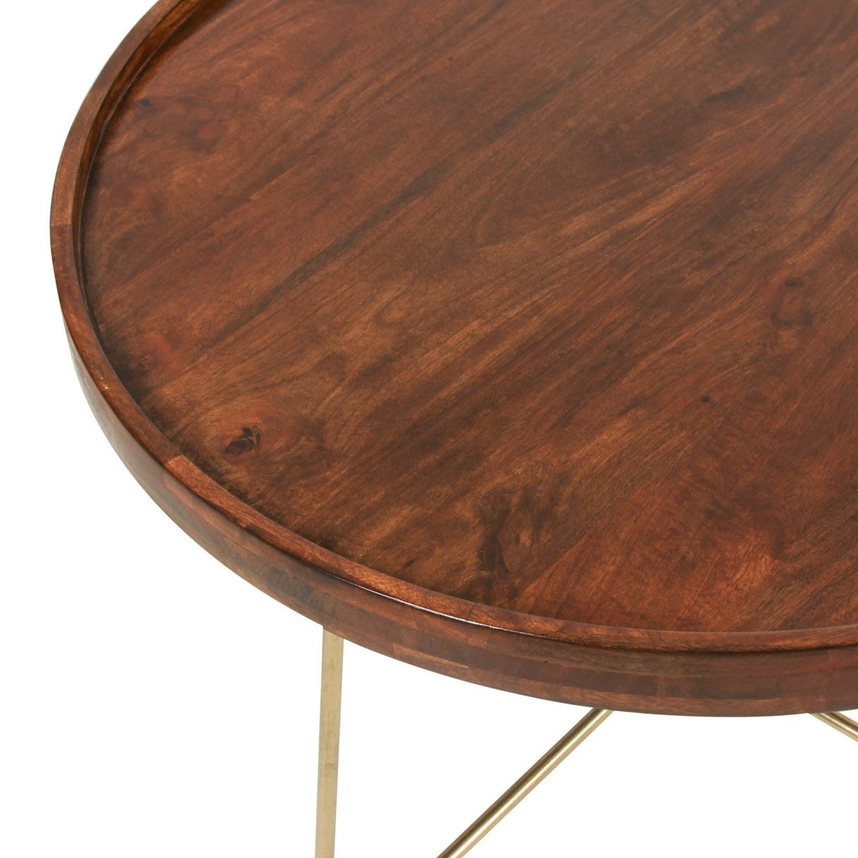 Round Natural Wood And Gold Iron Coffee Table by East at Main