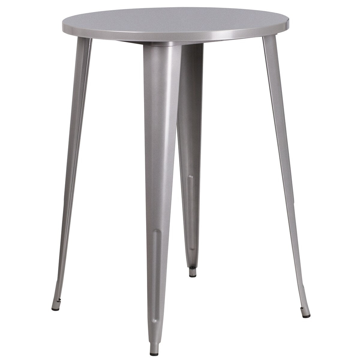 30" Round Metal Indoor-Outdoor Bar Table Set with 4 Vertical Slat Back Stools