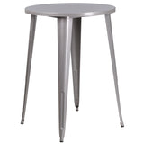 30" Round Metal Indoor-Outdoor Bar Table Set with 4 Vertical Slat Back Stools