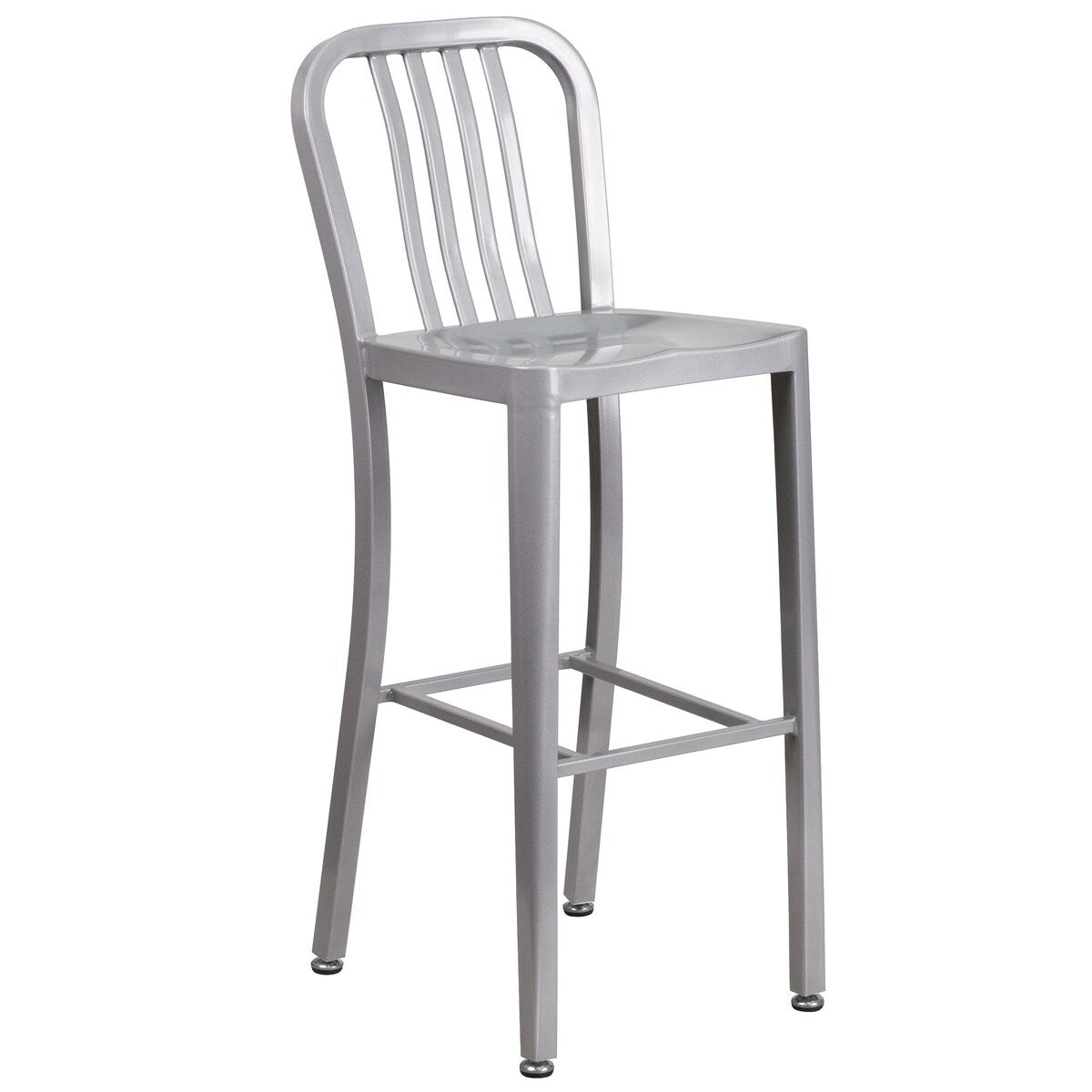 30" Round Metal Indoor-Outdoor Bar Table Set with 4 Vertical Slat Back Stools