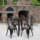 30" Round Metal Indoor-Outdoor Table Set with 4 Cafe Chairs