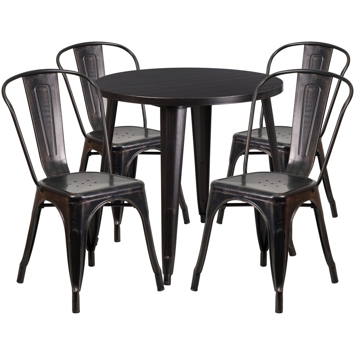30" Round Metal Indoor-Outdoor Table Set with 4 Cafe Chairs