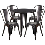 30" Round Metal Indoor-Outdoor Table Set with 4 Cafe Chairs