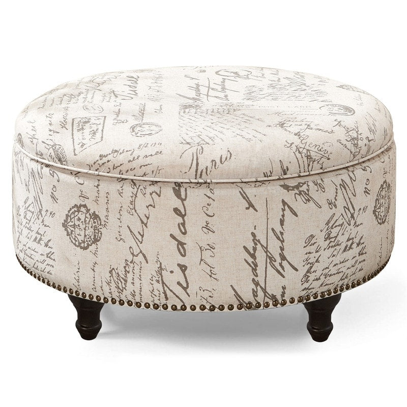 30" Round Storage Ottoman,Linen, Beige