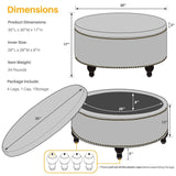 30" Round Storage Ottoman,Linen, Beige
