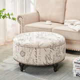 30" Round Storage Ottoman,Linen, Beige