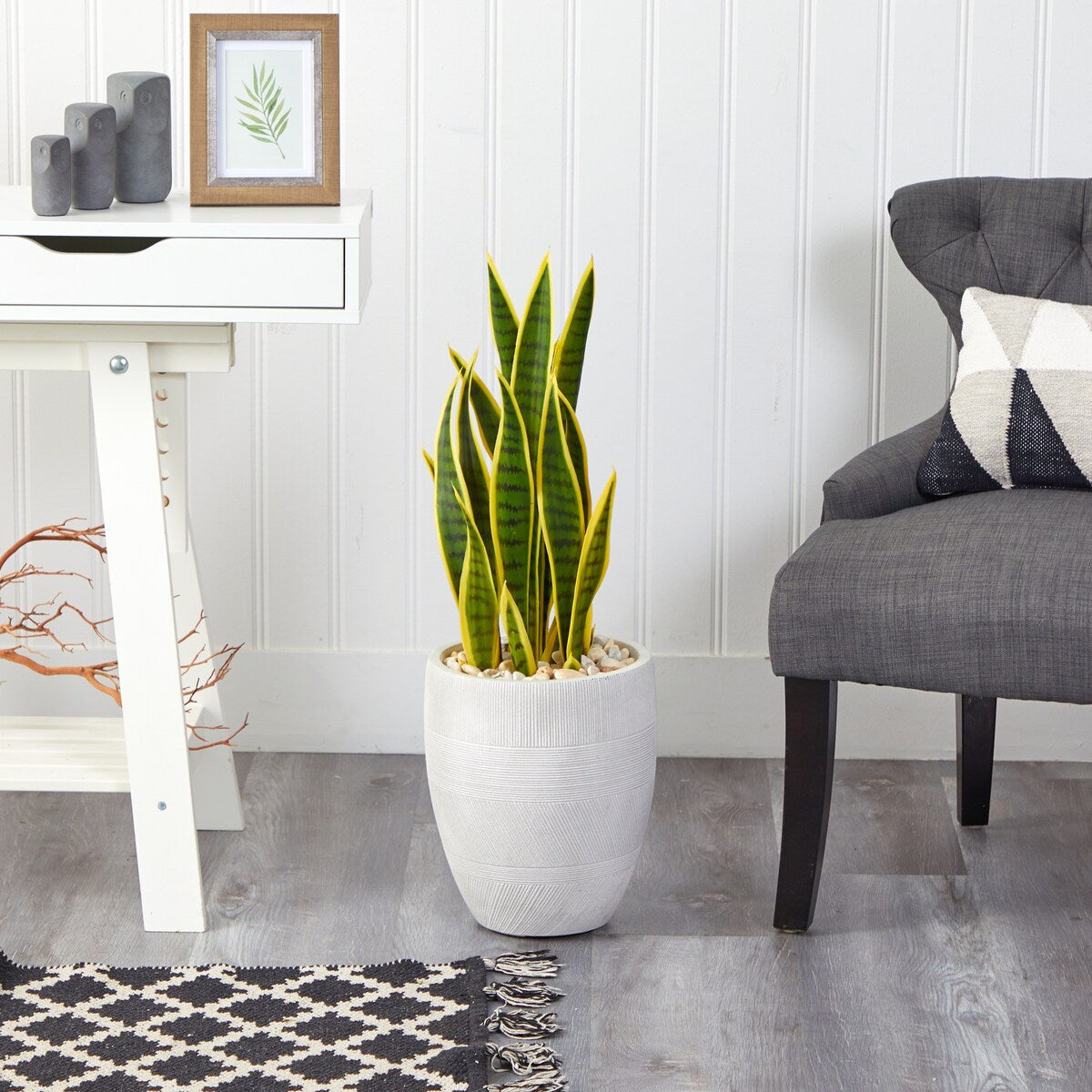 30" Sansevieria Artificial Plant in White Planter - 13"