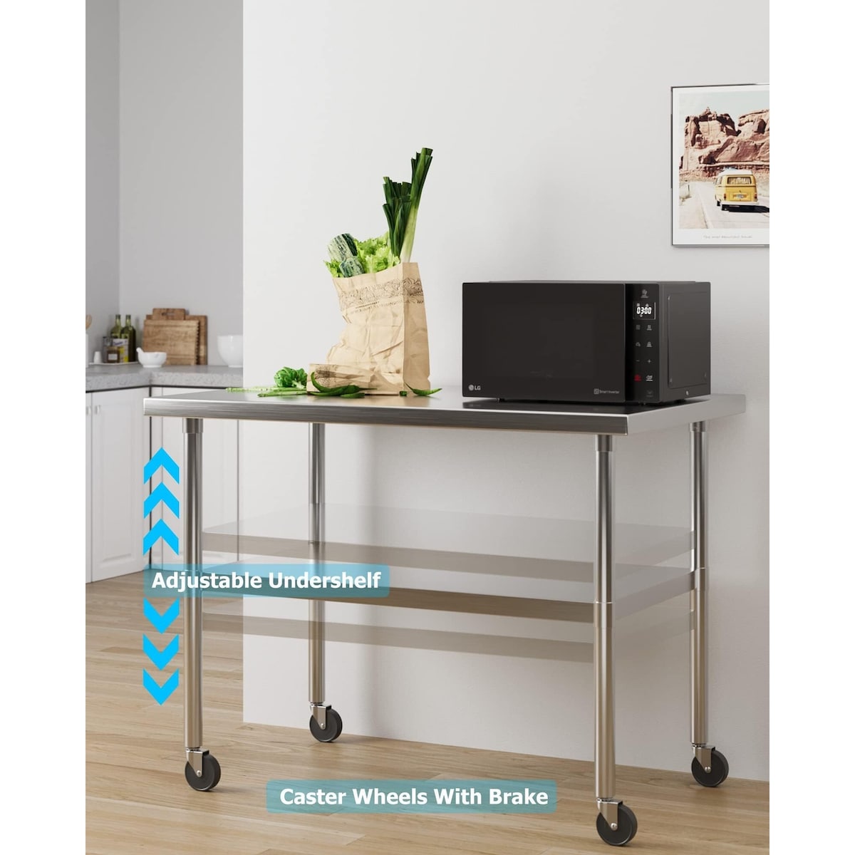 30" x 18" Stainless Steel Work Table NSF Certified Heavy Duty Commercial Kitchen Prep Table with Undershelf & Caster Wheels 