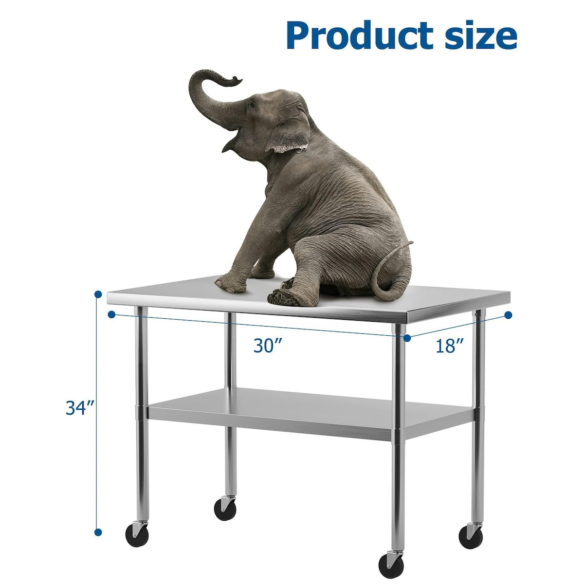 30" x 18" Stainless Steel Work Table NSF Certified Heavy Duty Commercial Kitchen Prep Table with Undershelf & Caster Wheels 