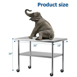 30" x 18" Stainless Steel Work Table NSF Certified Heavy Duty Commercial Kitchen Prep Table with Undershelf & Caster Wheels 