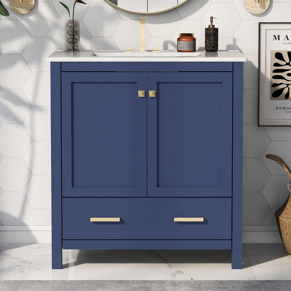 30"Blue Bathroom Vanity with Single Sink,Combo Cabinet Undermount Sink,Bathroom Storage Cabinet with 2 Doors and a Drawer