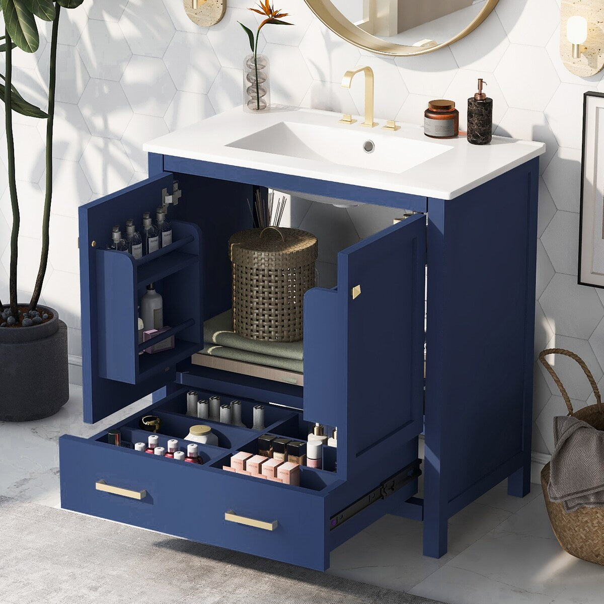 30"Blue Bathroom Vanity with Single Sink,Combo Cabinet Undermount Sink,Bathroom Storage Cabinet with 2 Doors and a Drawer