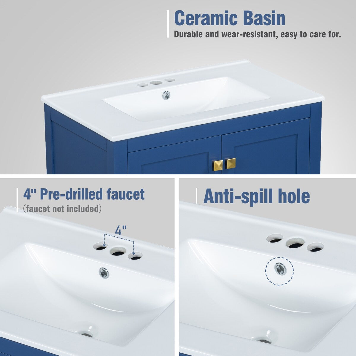 30"Blue Bathroom Vanity with Single Sink,Combo Cabinet Undermount Sink,Bathroom Storage Cabinet with 2 Doors and a Drawer
