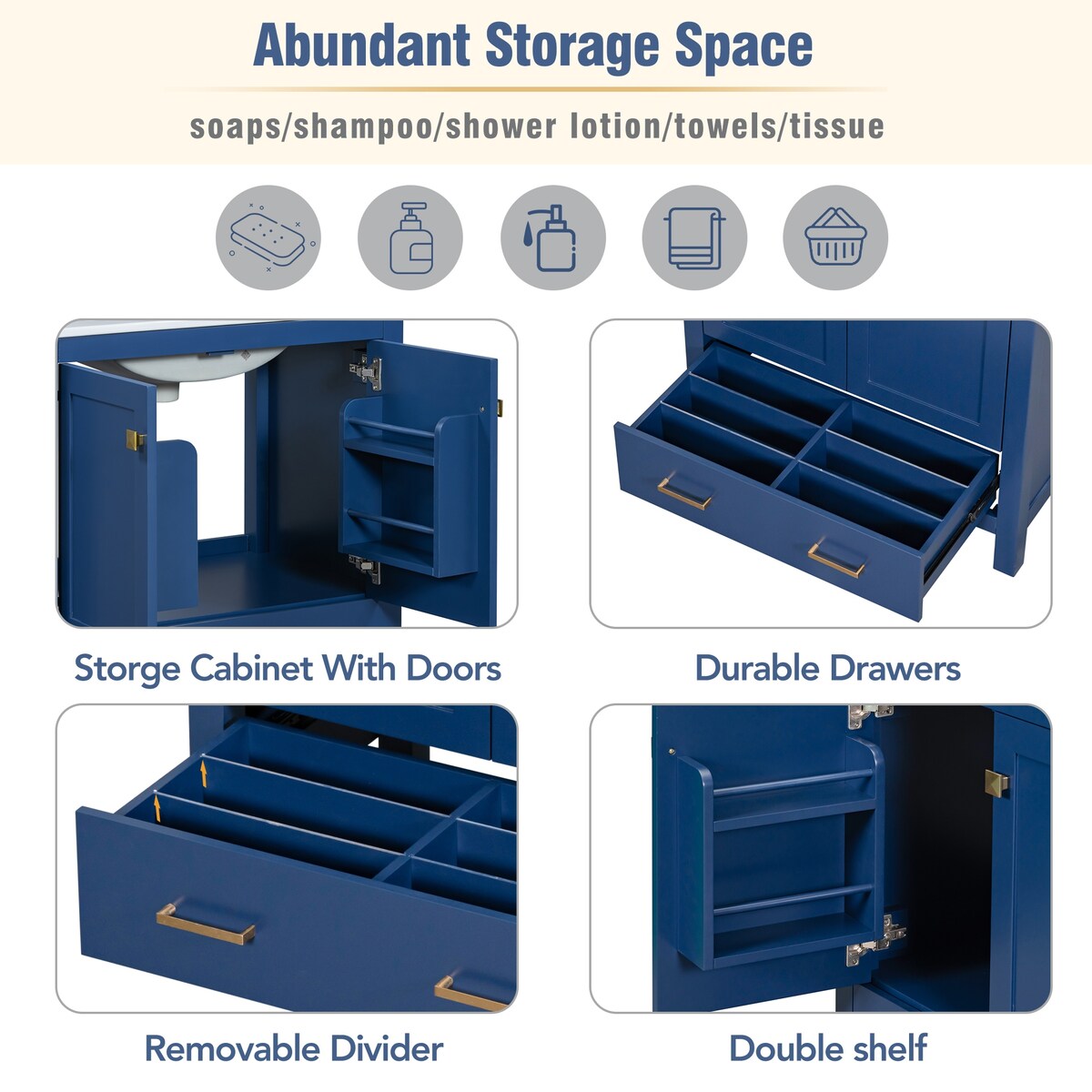 30"Blue Bathroom Vanity with Single Sink,Combo Cabinet Undermount Sink,Bathroom Storage Cabinet with 2 Doors and a Drawer