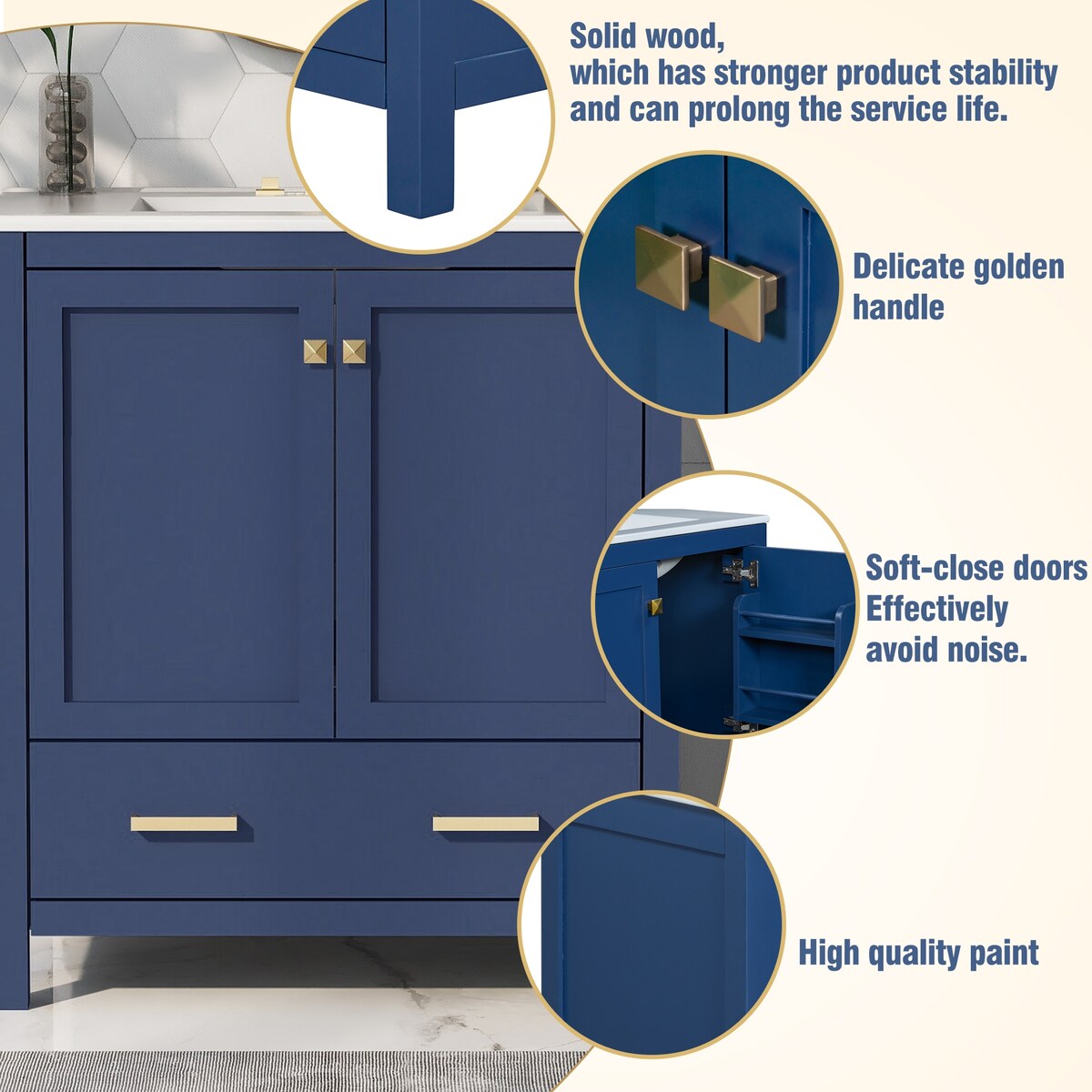 30"Blue Bathroom Vanity with Single Sink,Combo Cabinet Undermount Sink,Bathroom Storage Cabinet with 2 Doors and a Drawer