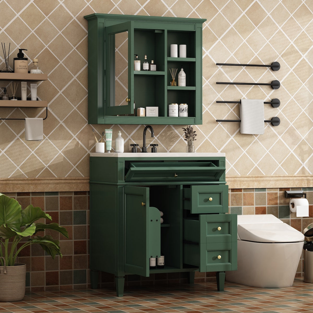 30'' Bathroom Vanity Set with Top Sink with Mirror Cabinet,Drawers