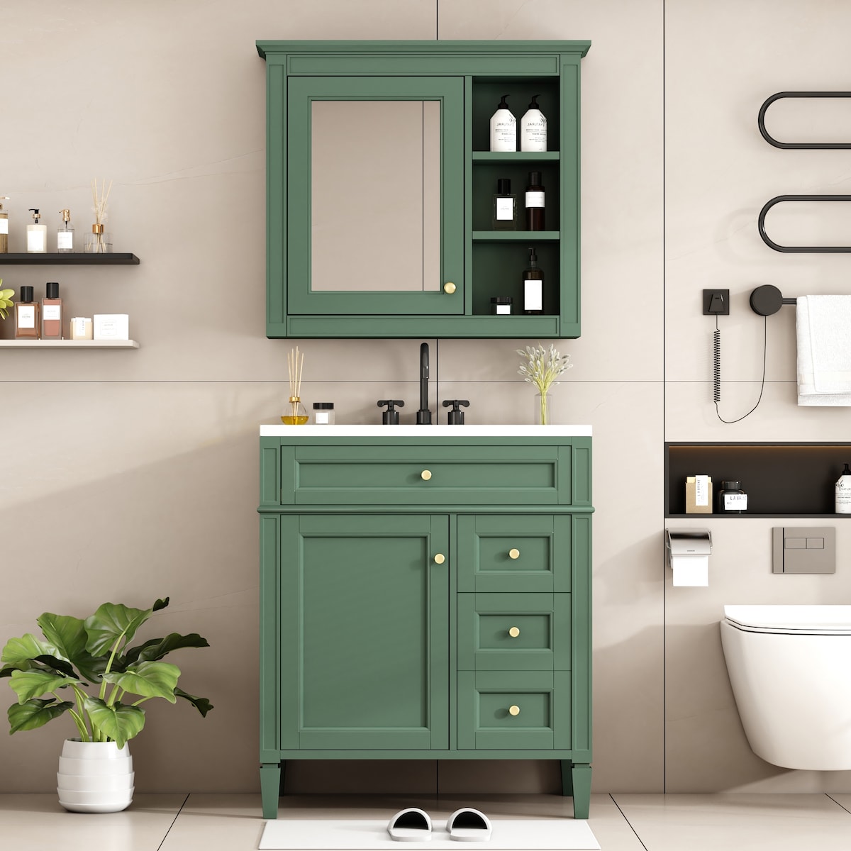 30'' Bathroom Vanity Set with Top Sink with Mirror Cabinet,Drawers