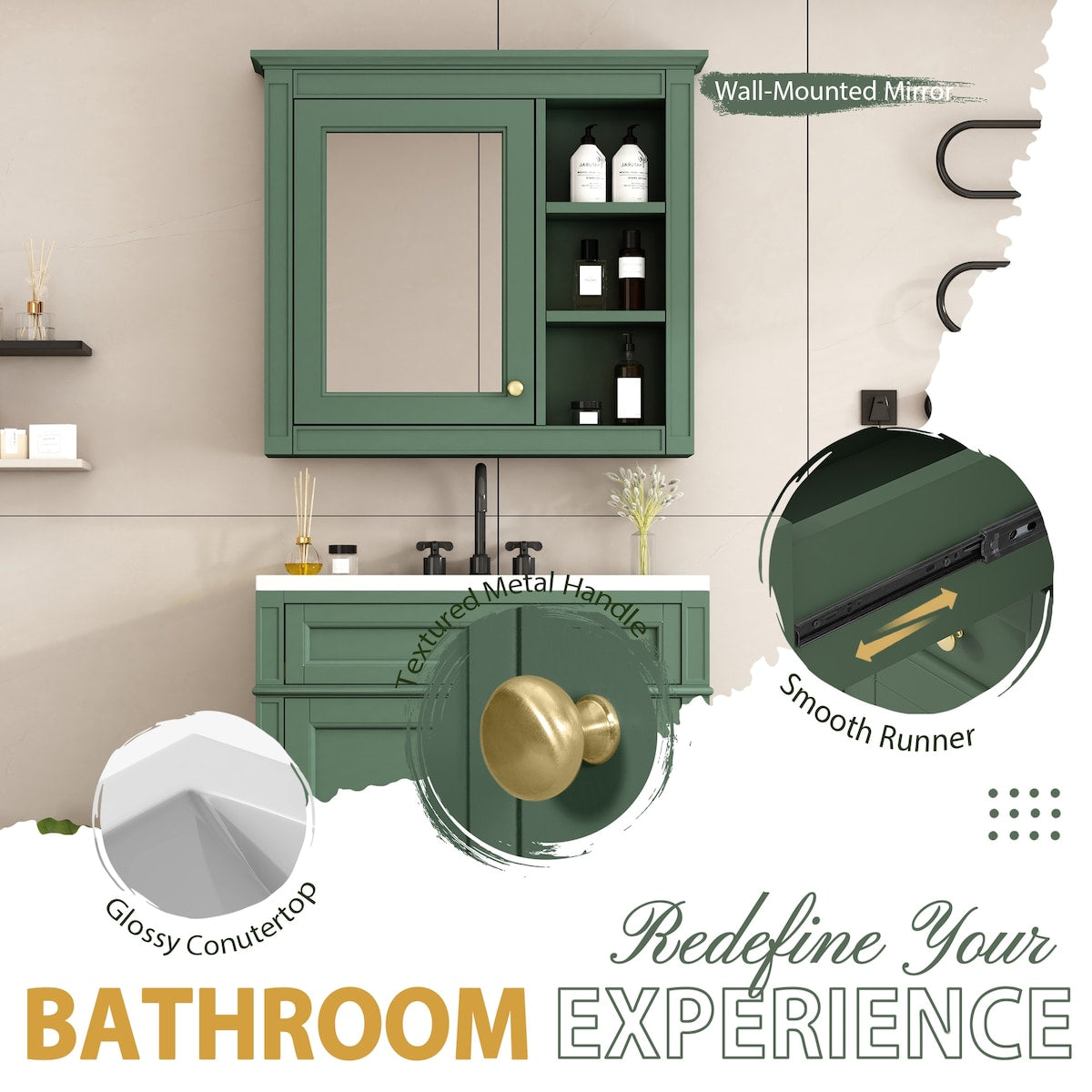 30'' Bathroom Vanity Set with Top Sink with Mirror Cabinet,Drawers