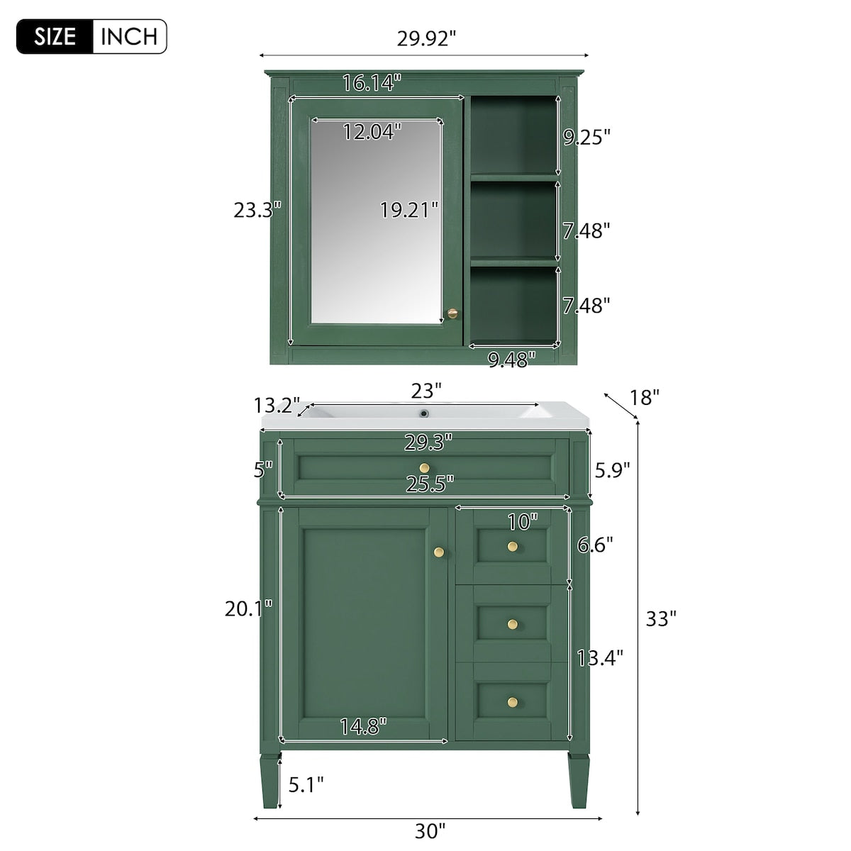 30'' Bathroom Vanity Set with Top Sink with Mirror Cabinet,Drawers