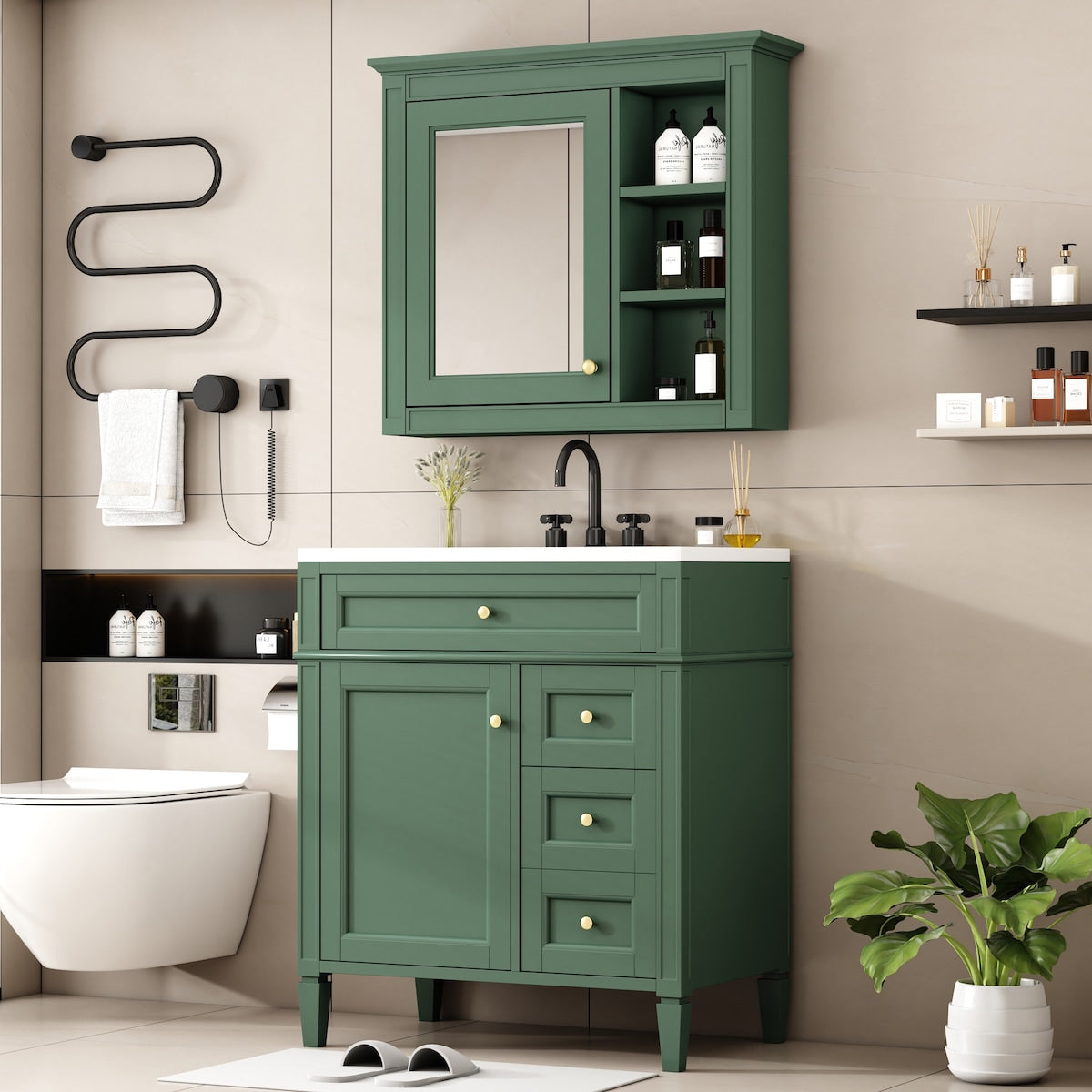 30'' Bathroom Vanity Set with Top Sink with Mirror Cabinet,Drawers