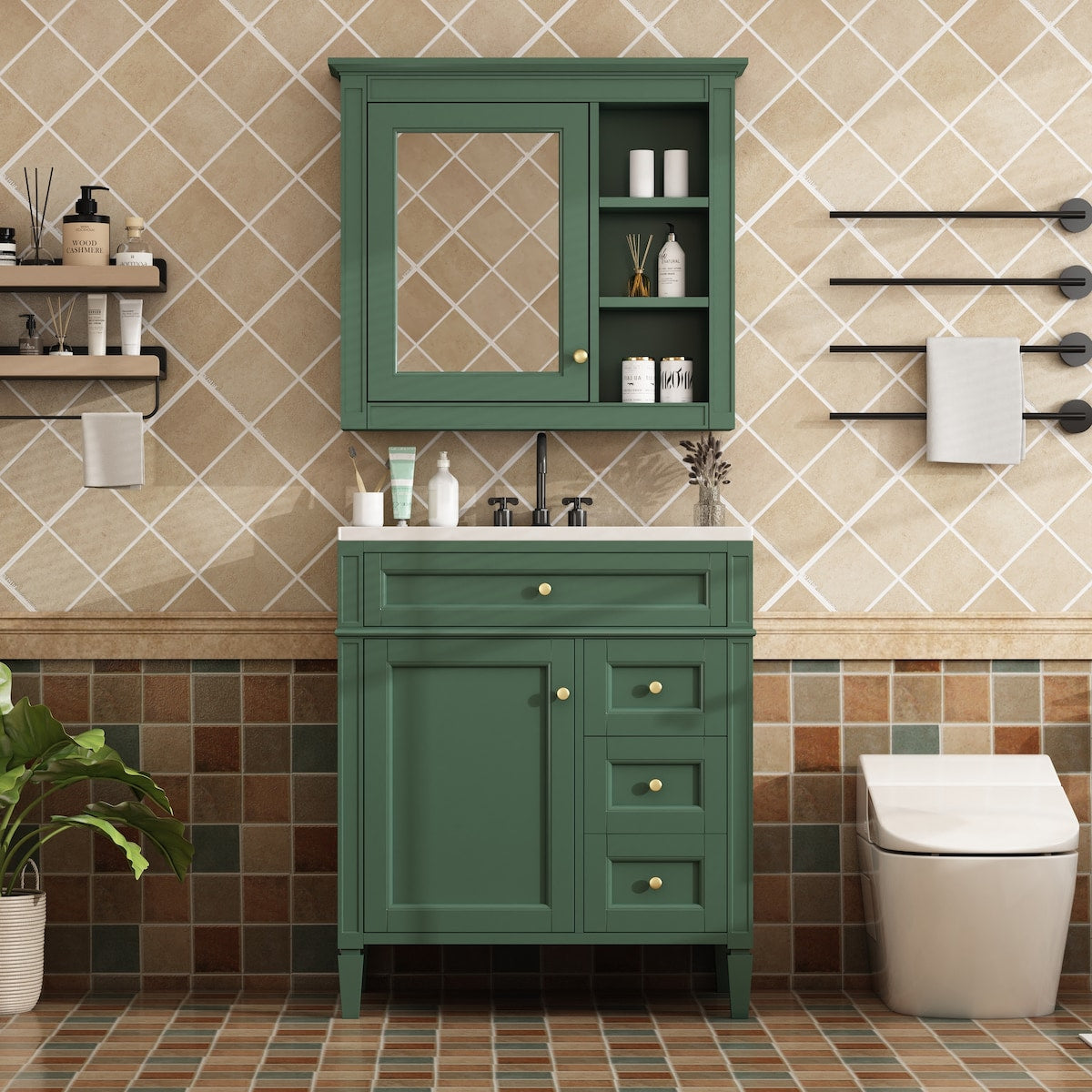 30'' Bathroom Vanity Set with Top Sink with Mirror Cabinet,Drawers