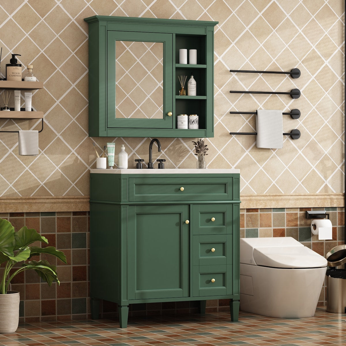 30'' Bathroom Vanity Set with Top Sink with Mirror Cabinet,Drawers