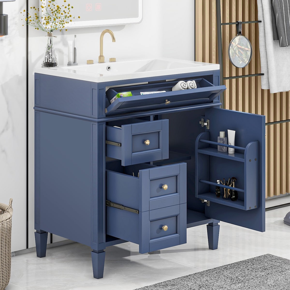 30'' Bathroom Vanity with Top Sink,with 2 Drawers and a Tip-out Drawer