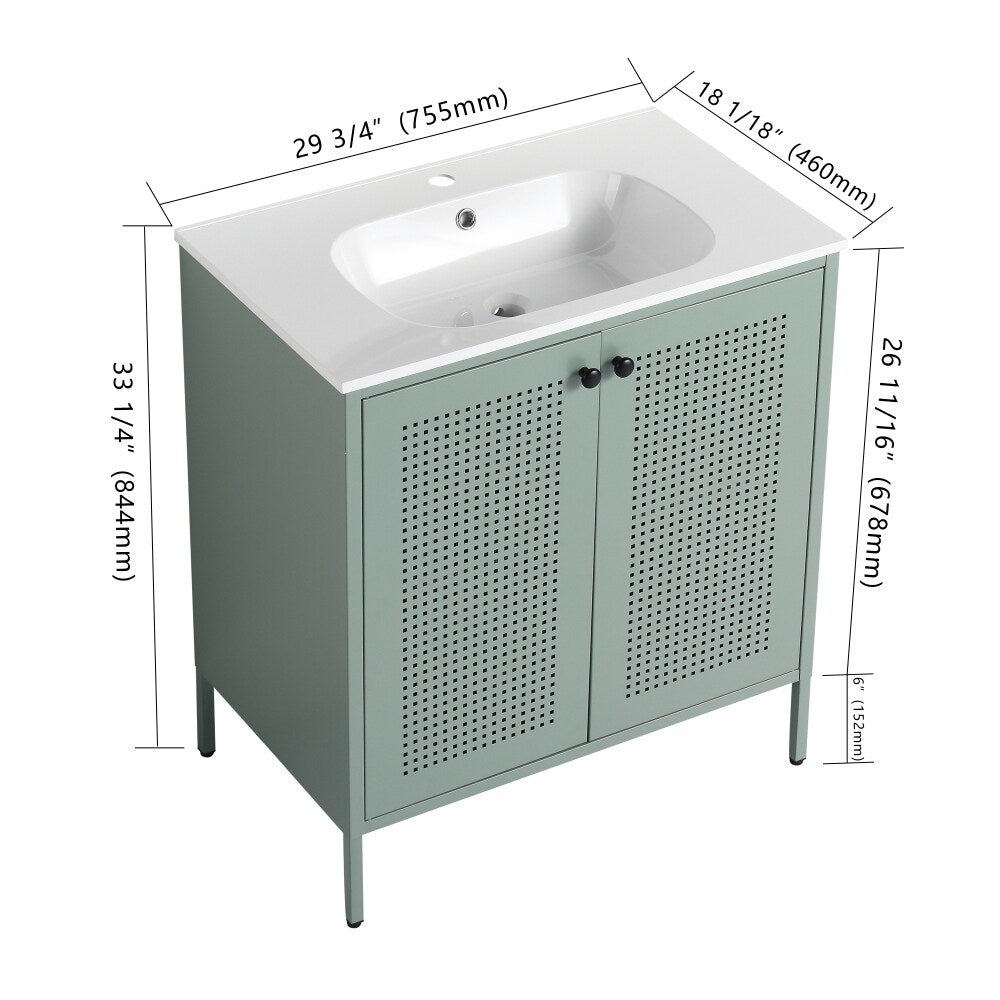 30'' Freestanding Bathroom Vanity in Mint Green With Gel Sink