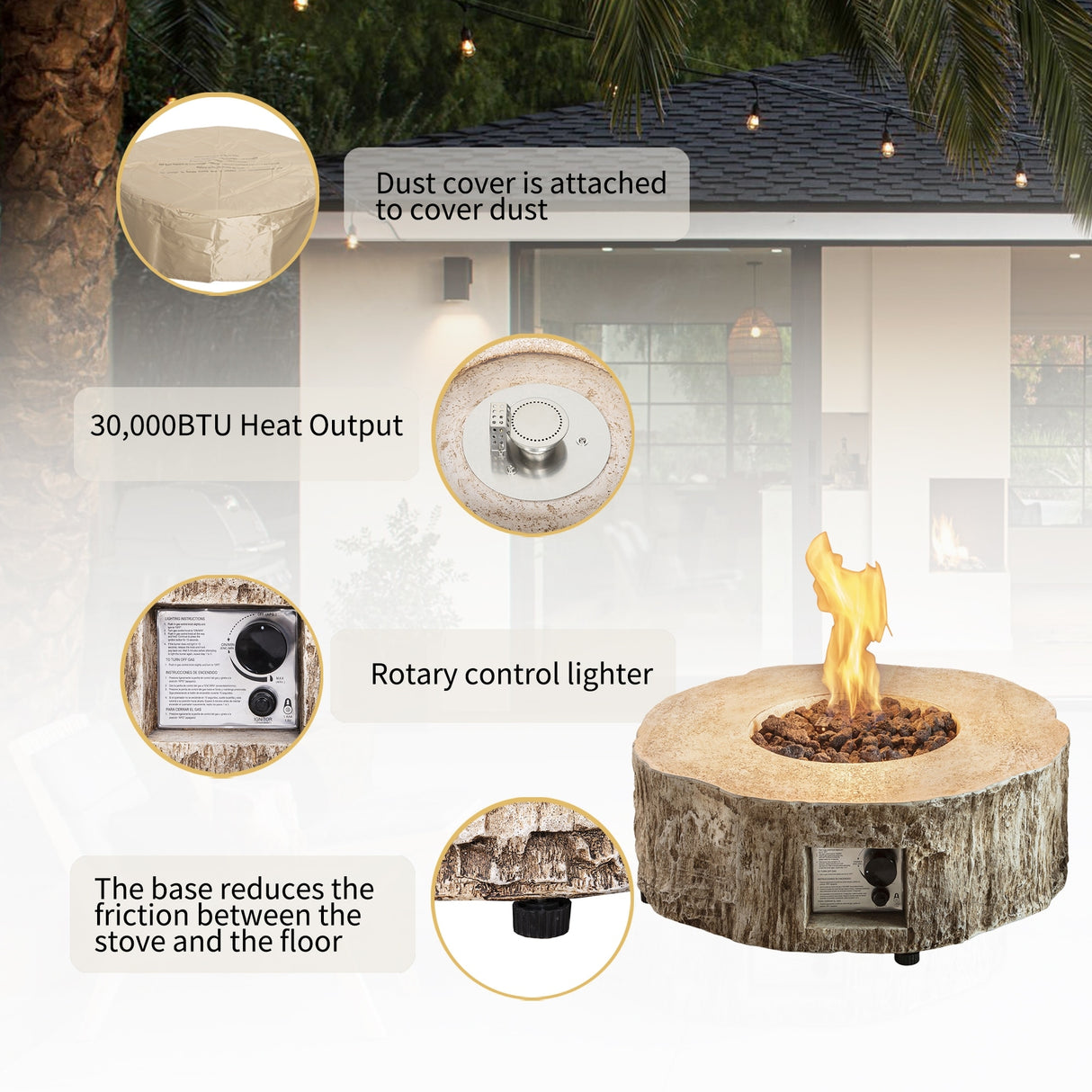 30,000 BTU Outdoor Fire Pits Patio Propane Gas Fire Pit for Outside