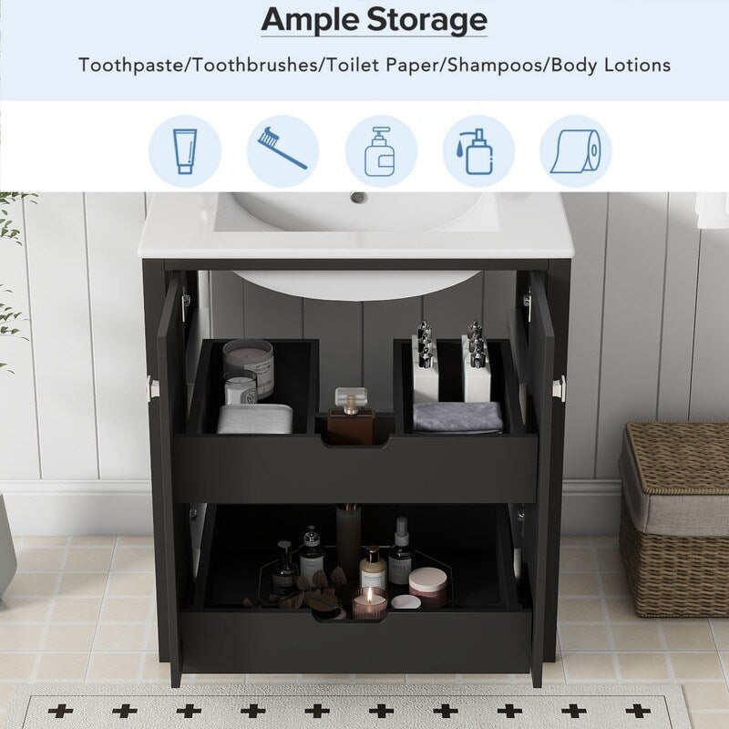 30in Bathroom Vanity Combo with Ceramic Sink Shaker Style Vanities -2 Doors and 2 Drawers - black