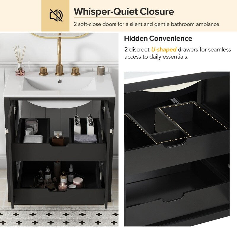 30in Bathroom Vanity Combo with Ceramic Sink Shaker Style Vanities -2 Doors and 2 Drawers - black