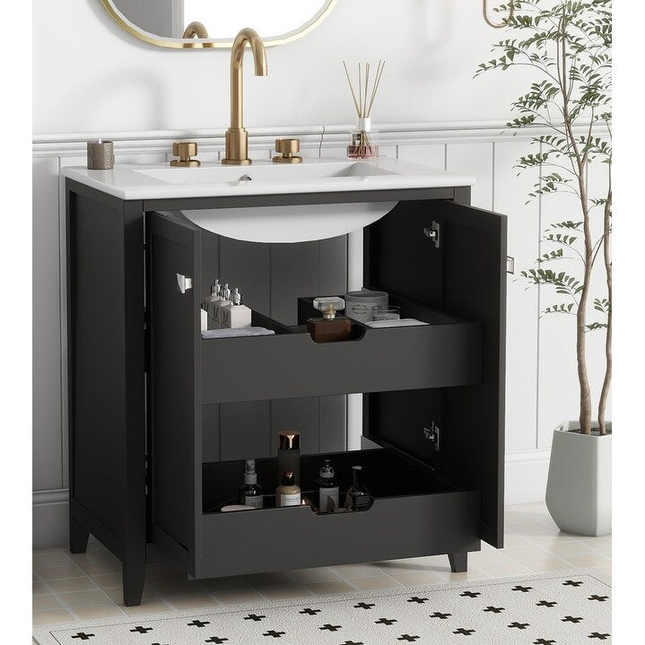 30in Bathroom Vanity Combo with Ceramic Sink Shaker Style Vanities -2 Doors and 2 Drawers - black