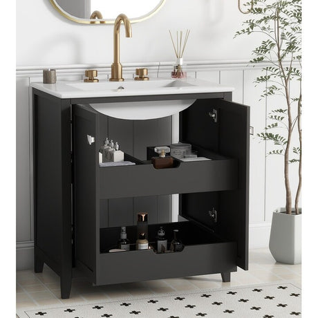 30in Bathroom Vanity Combo with Ceramic Sink Shaker Style Vanities -2 Doors and 2 Drawers - black
