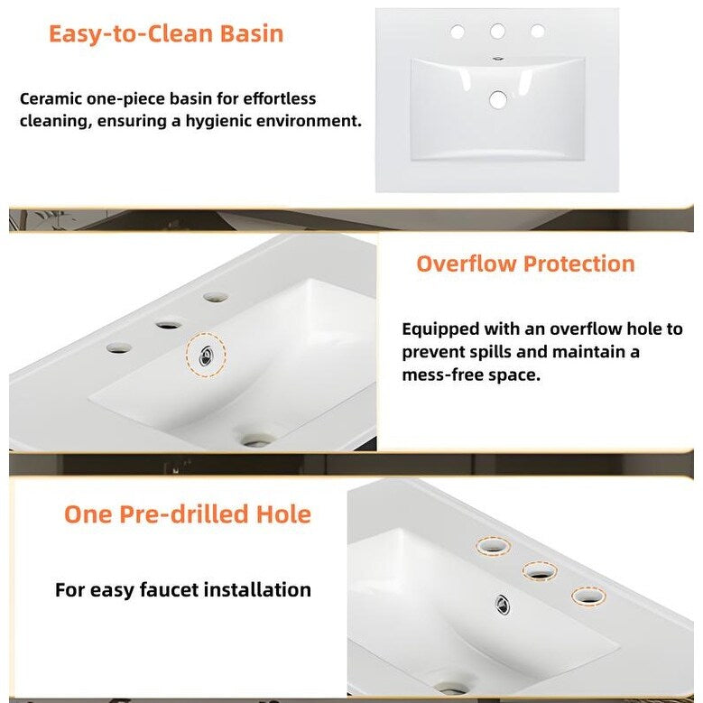 30in Bathroom Vanity Combo with Ceramic Sink Shaker Style Vanities -2 Doors and 2 Drawers - black