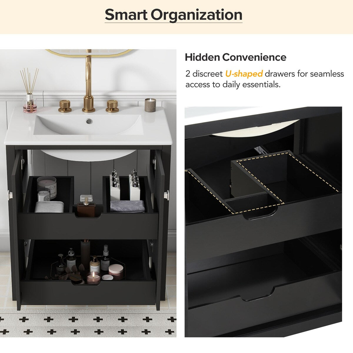30inch Freestanding Bathroom Vanity Combo with Ceramic Sink Shaker Style Vanities -2 Doors and 2 Drawers