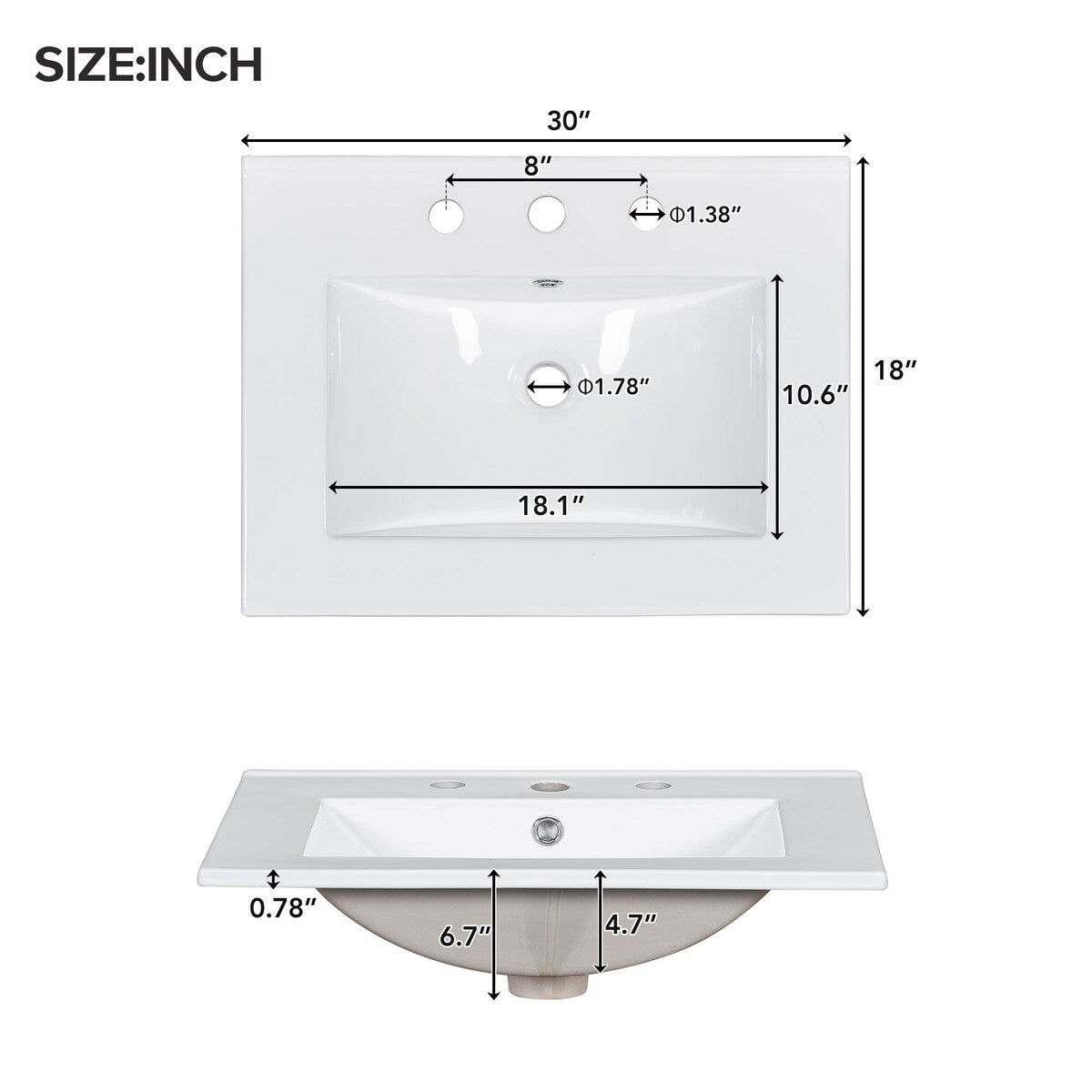 30inch Freestanding Bathroom Vanity Combo with Ceramic Sink Shaker Style Vanities