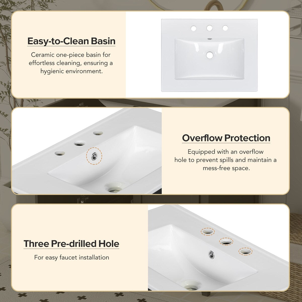 30inch Freestanding Bathroom Vanity Combo with Ceramic Sink Shaker Style Vanities