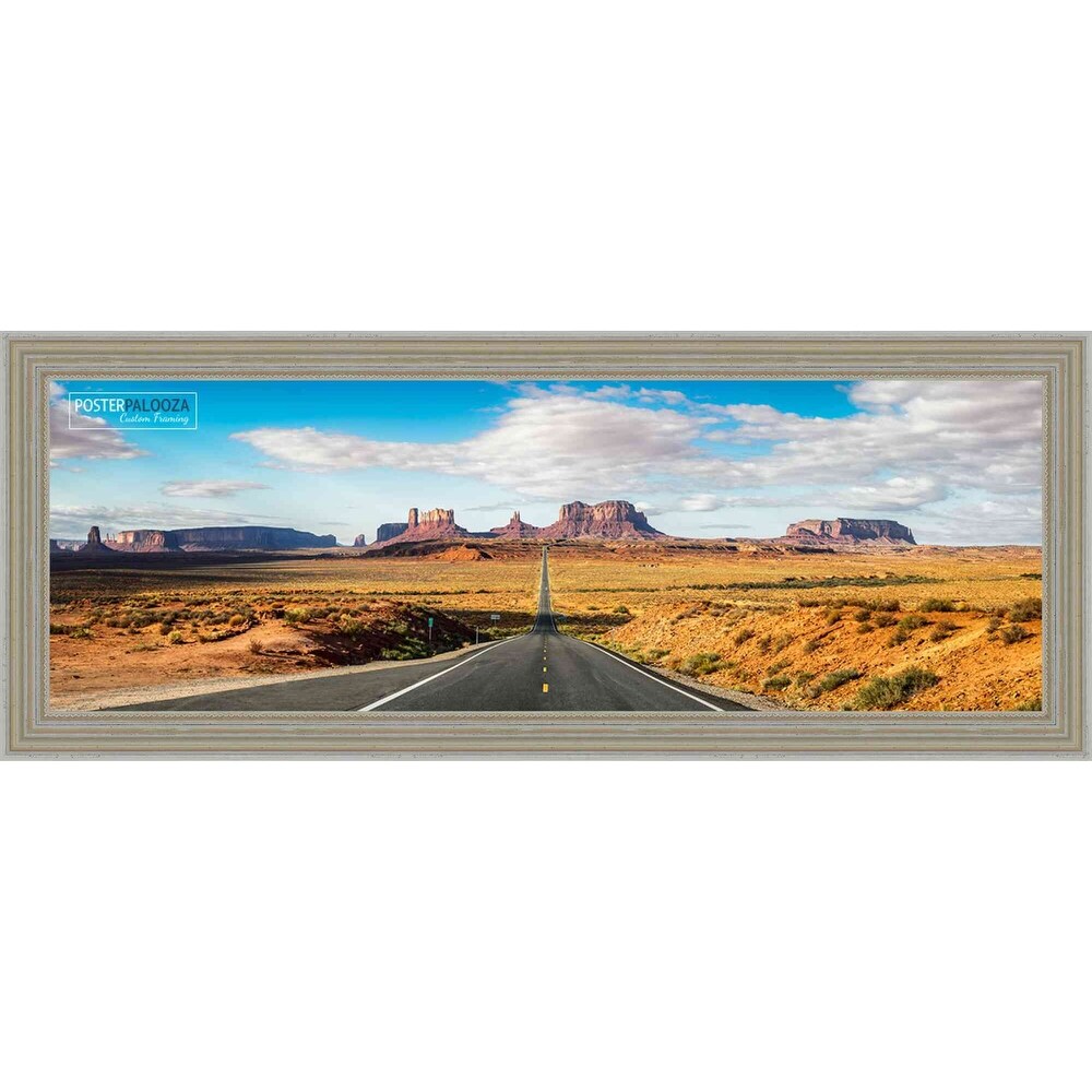 30x10 Traditional Silver Complete Wood Panoramic Frame with UV Acrylic, Foam Board Backing, & Hardware