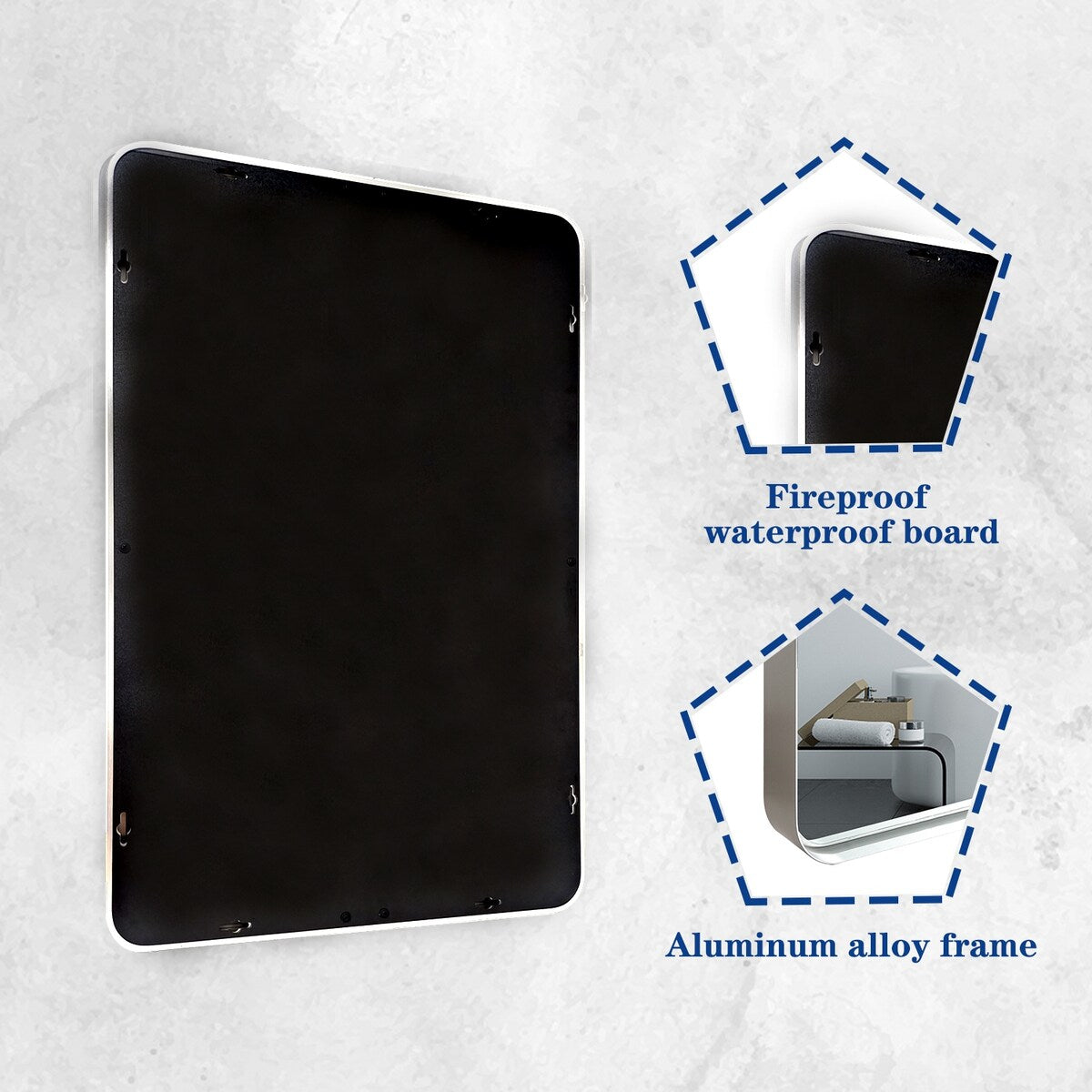 30x20”Rounded Corner Rectangle Wall Mounted Bathroom Mirror,Metal Frame - Silver - 30x20inch