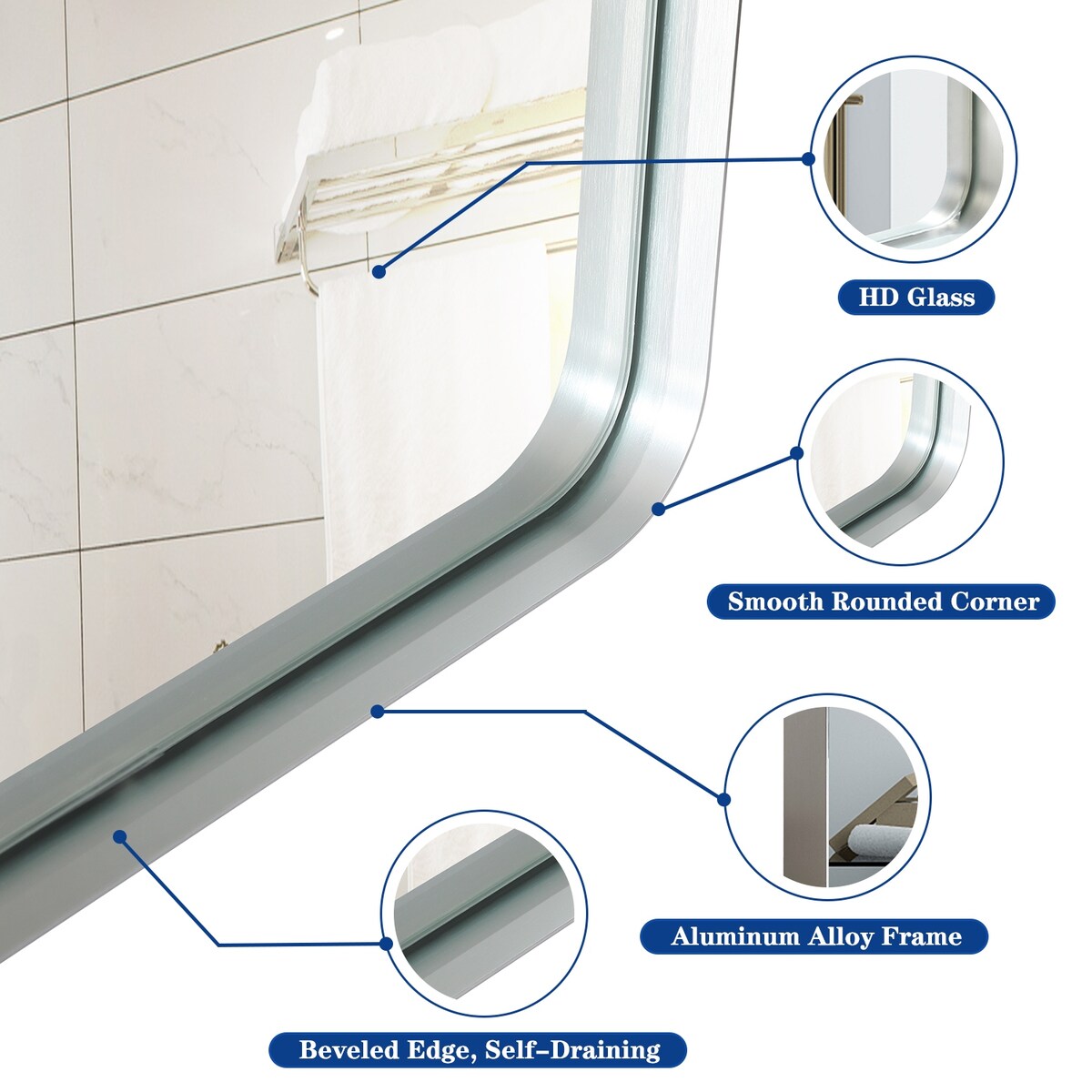 30x20”Rounded Corner Rectangle Wall Mounted Bathroom Mirror,Metal Frame - Silver - 30x20inch