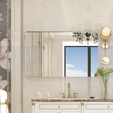 30x20”Rounded Corner Rectangle Wall Mounted Bathroom Mirror,Metal Frame - Silver - 30x20inch