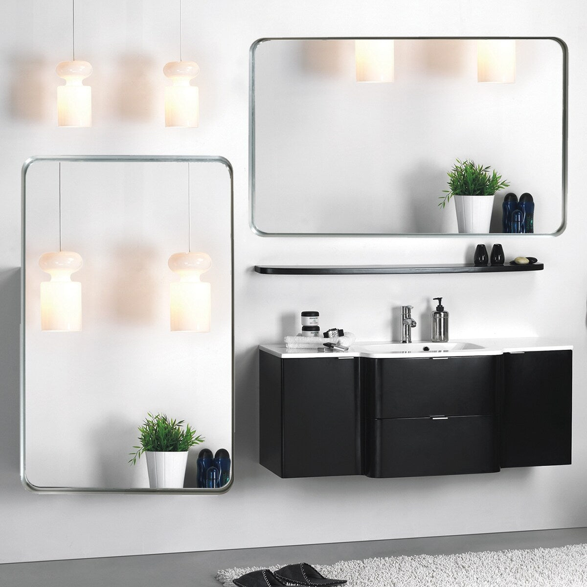 30x20”Rounded Corner Rectangle Wall Mounted Bathroom Mirror,Metal Frame - Silver - 30x20inch