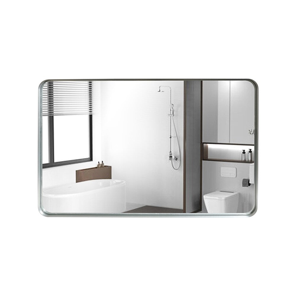 30x20”Rounded Corner Rectangle Wall Mounted Bathroom Mirror,Metal Frame - Silver - 30x20inch